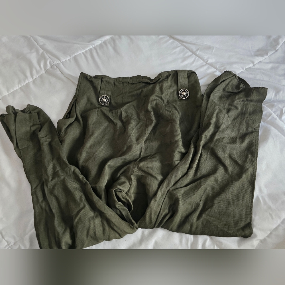 Uterque Straight Trousers Olive Green Made in Spain - Picture 3 of 15